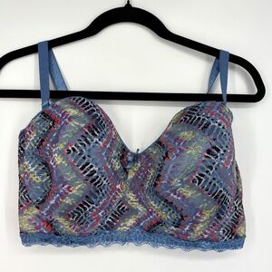 Body Dressing Sz 42D Bra Dusty Blue Multi Color Lace Underwire Padded Back Close